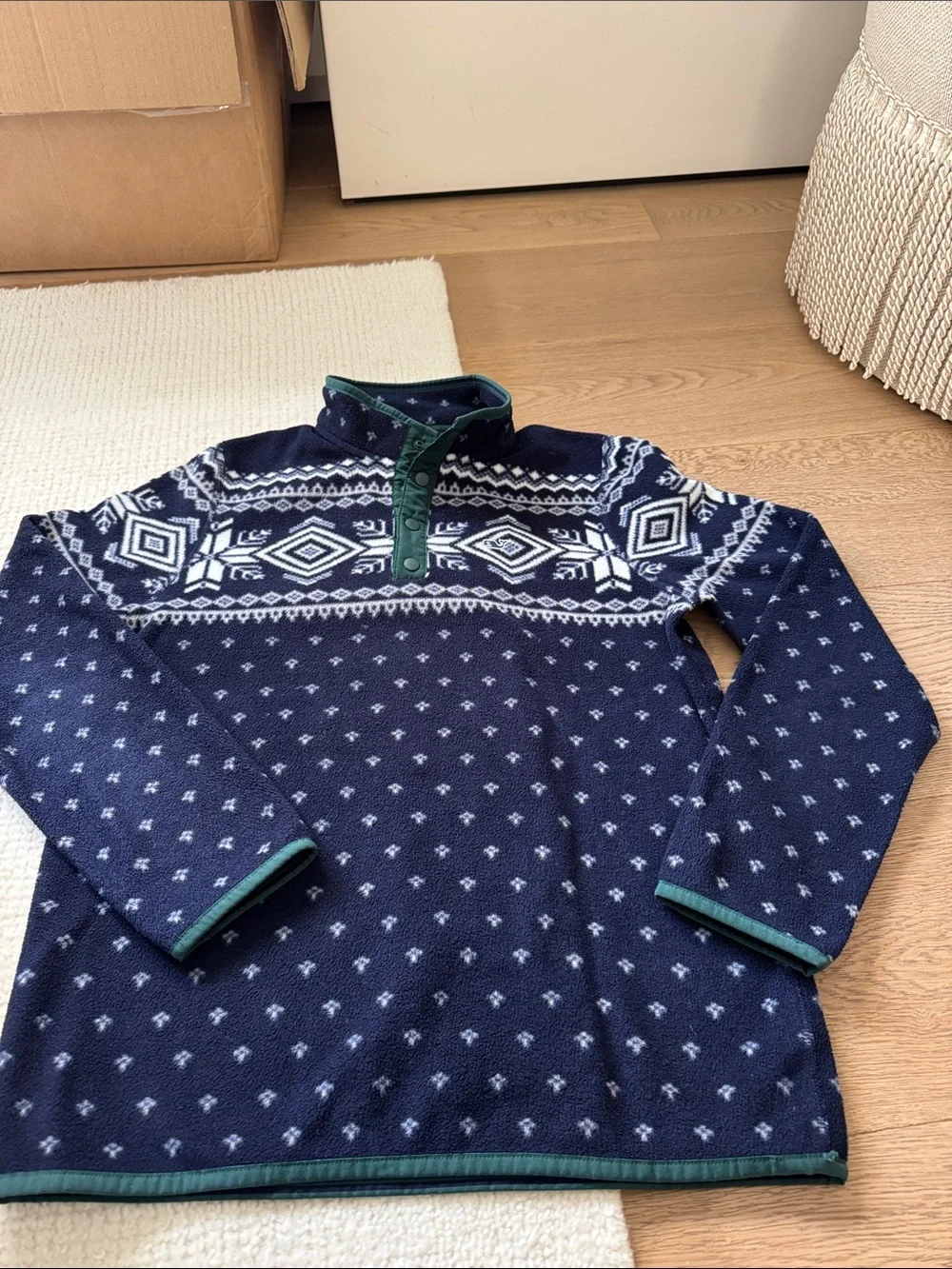 Vineyard Vines Navy Fair Isle Zip-Up Sweater with Green Trim